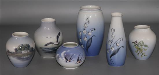 Six Royal Copenhagen vases